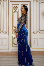 Load image into Gallery viewer, Blue and black long sleeve dress