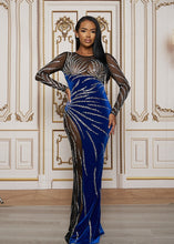 Load image into Gallery viewer, Blue and black long sleeve dress