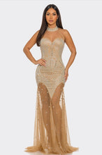 Load image into Gallery viewer, Champagne Crystal Halter Dress
