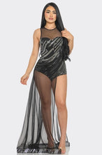 Load image into Gallery viewer, Black Crystal Bodysuit Dress
