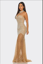 Load image into Gallery viewer, Champagne Crystal Halter Dress