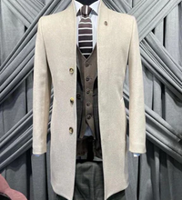 Load image into Gallery viewer, Men Cream Wool Trench Coat
