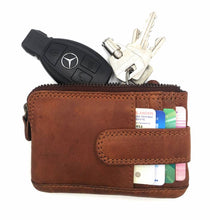 Load image into Gallery viewer, Hill Burry Genuine Leather Mini Card Holder Plus Keychain- V88862-5143 - Vintage Leather Brown