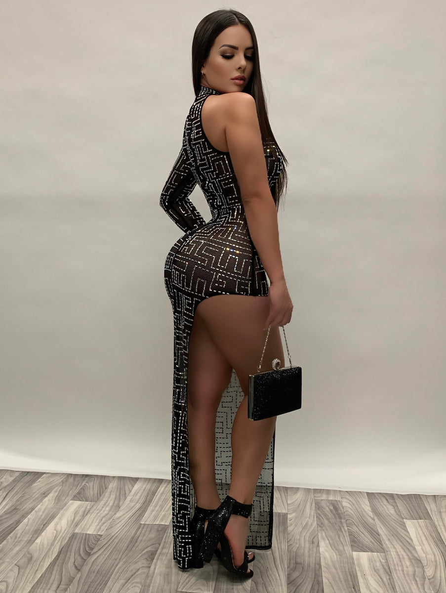 One Sleeve High Neck Crystal Dress Gabbiano Los Angeles One Sleeve High Neck Crystal Dress Gabbiano Los Angeles