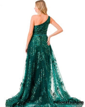 Load image into Gallery viewer, FORMAL SHEATH ONE SHOULDER NECK DRESS W/ GLITTER EMBROIDERY
