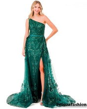 Load image into Gallery viewer, FORMAL SHEATH ONE SHOULDER NECK DRESS W/ GLITTER EMBROIDERY
