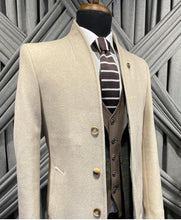 Load image into Gallery viewer, Men Cream Wool Trench Coat
