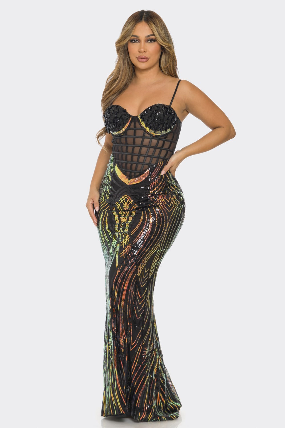 Jasmine Giselle Crystal Sequin Maxi Dress