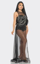 Load image into Gallery viewer, Black Crystal Bodysuit Dress
