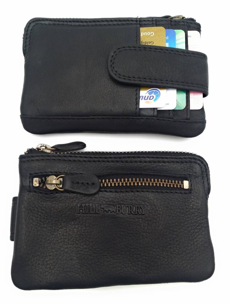 Hill Burry Genuine Leather Mini Card Holder Plus Keychain -V88862-5143 - Vintage Leather Black
