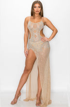 Load image into Gallery viewer, Nude Crystal Slit Maxi Dress
